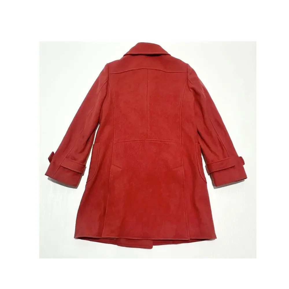 J. Crew Pea Coat Women’s S Orange Red Coral Wool Toggle Button Long Sleeve EUC - Picture 3 of 8